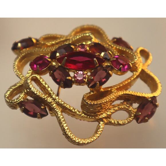 Pink Purple Rhinestone Abstract Squiggly Brooch Pin Set Vintage - Picture 5 of 8